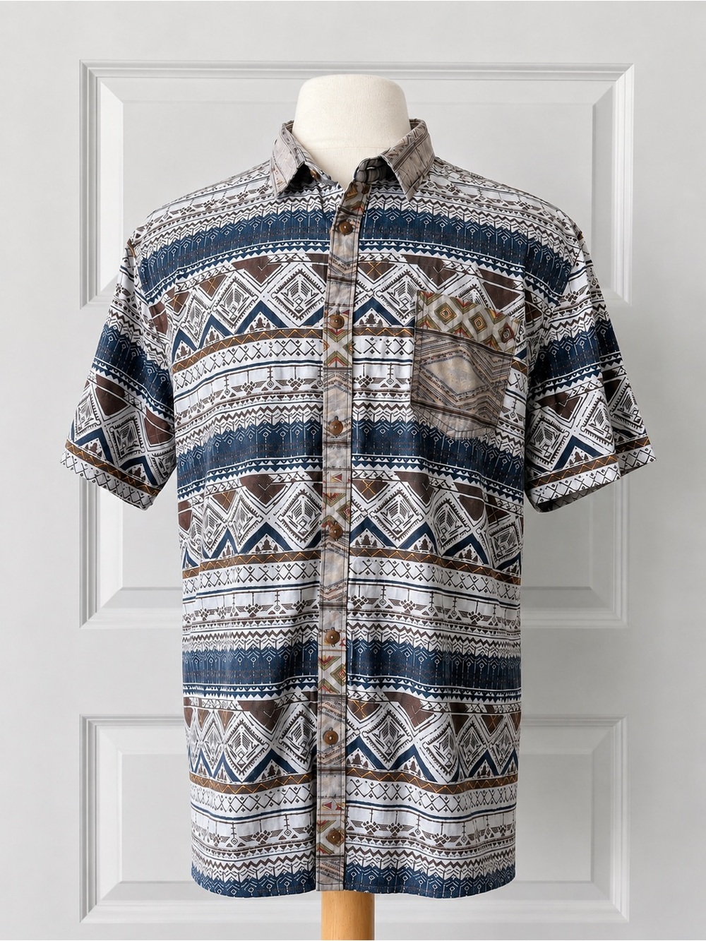 Free Nature 100% Cotton Southwest Aztec Button-Up Shirt Tribal Print